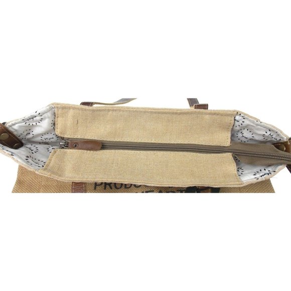 Myra Bag Sustainable Organic Jute Bag Handbag Tan Eco Friendly Up Cycle Zipper - Picture 6 of 8